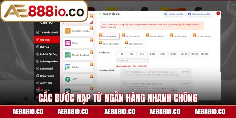 Các bước nạp từ ngân hàng nhanh chóng