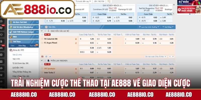 Trải nghiệm cược thể thao tại AE888 về giao diện cược